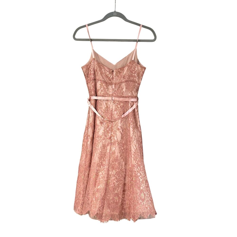 NWT Ann Taylor pink and gold metallic lace formal sash cocktail dress Size 4 - Picture 3 of 13